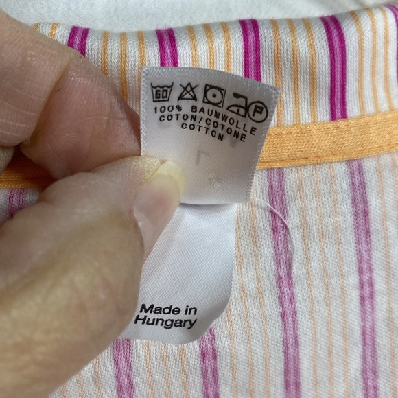 Calida Pink & Orange Striped, Button Front Long Sleeve Woman’s Large Night Shirt - Picture 5 of 11